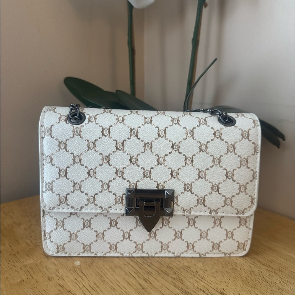 Elegant White and Brown Patterned Women's Bag - Picture 3 of 5